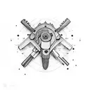 Vintage revolver surrounded by construction tools tattoo design idea