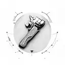 Vintage revolver surrounded by construction tools tattoo design idea