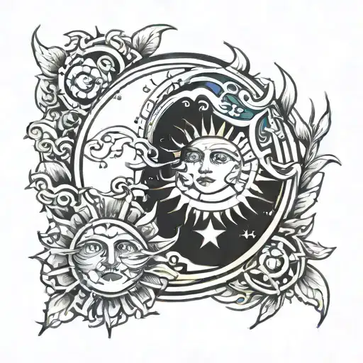 moon sun eclipse tattoo design idea