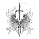 Upside Down Sword with Wings and Traditional Sikh Inspiration tattoo design idea