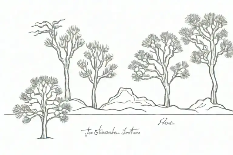 three trees in a line, palm tree, joshua tree and fir tree tattoo design idea