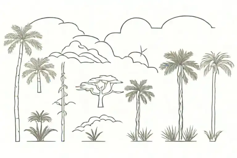 palm tree, fir tree, joshua tree, in a row tattoo design idea