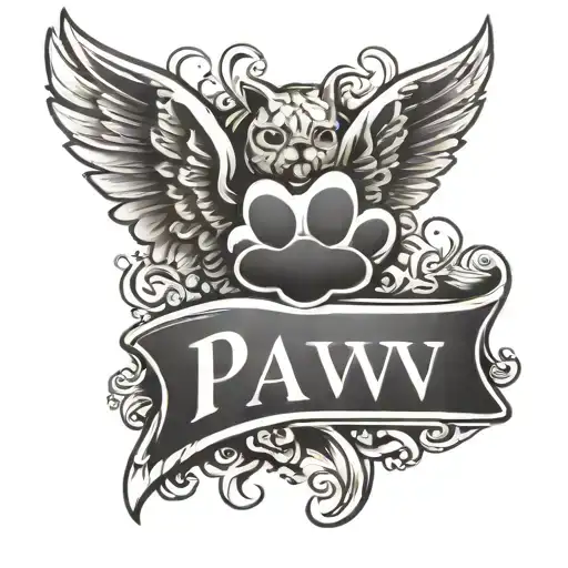 pets name paw print with wings tattoo design idea