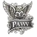 pets name paw print with wings tattoo design idea