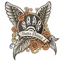 pets name paw print with wings tattoo design idea