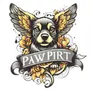 pets name paw print with wings tattoo design idea