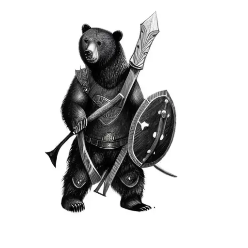 a bear holding an axe and a shield tattoo design idea