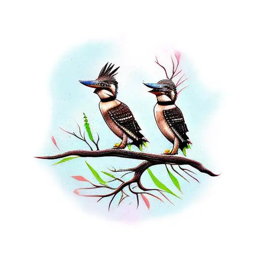 two kookaburras on a gum tree branch tattoo design idea