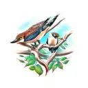 two kookaburras on a gum tree branch tattoo design idea