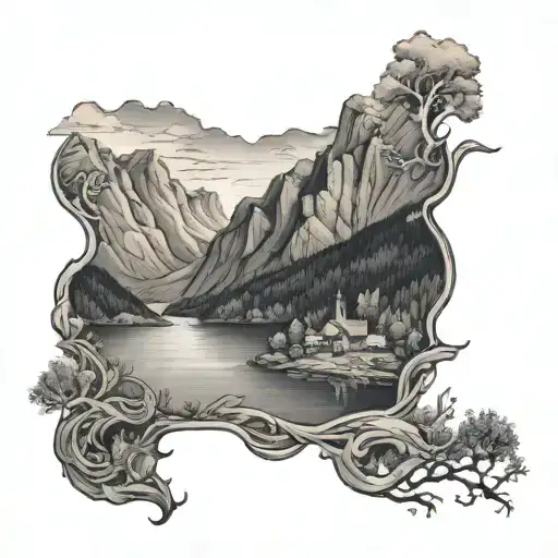 Norwegian fjord landscape tattoo design idea