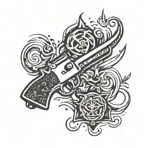 Generate a simple small tattoo design on a white background. The tattoo should include elements of waves and pistols.  tattoo design idea