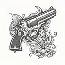 Generate a simple small tattoo design on a white background. The tattoo should include elements of waves and pistols.  tattoo design idea
