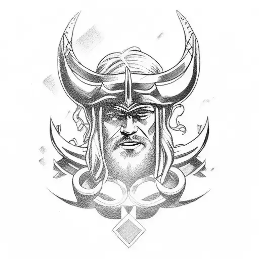 thor invocando um raio com um barco viking no fundo tattoo design idea