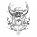 thor invocando um raio com um barco viking no fundo tattoo design idea