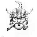 thor invocando um raio com um barco viking no fundo tattoo design idea