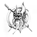thor invocando um raio com um barco viking no fundo tattoo design idea