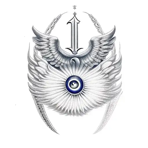 Biblically Accurate Ophanim with wings tattoo design idea