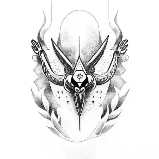 a crow head and a gothic church  tattoo design idea