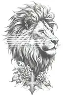 Christian cross lion light rays tattoo design idea