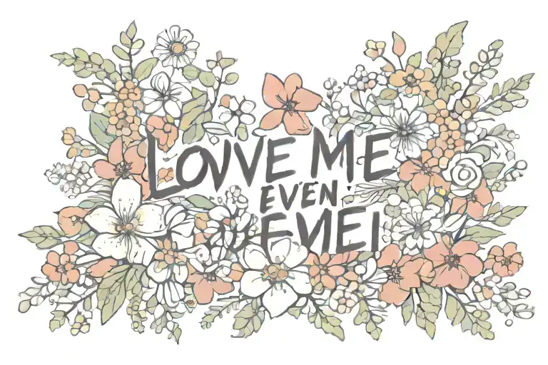 the words Love me even if it pain you surrounded by flowers tattoo design idea