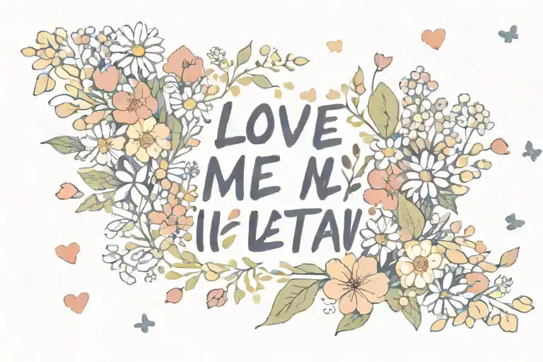 the words Love me even if it pain you surrounded by flowers tattoo design idea