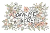 the words Love me even if it pain you surrounded by flowers tattoo design idea