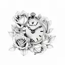 rolex clock with roses tattoo design idea