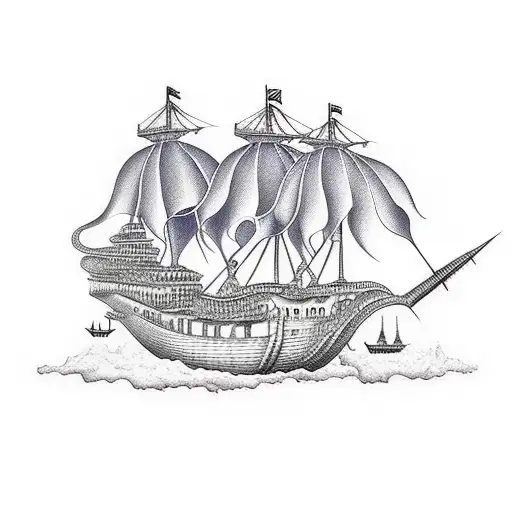 squid ship  tattoo design idea