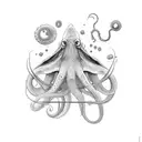 squid, ship, ocean  tattoo design idea