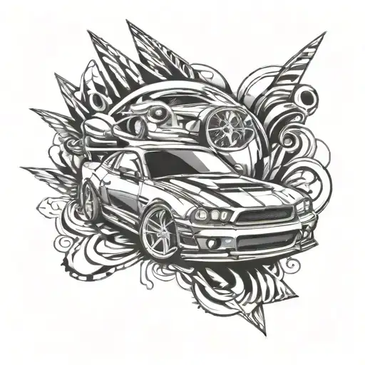 street racing car parts tattoo design idea