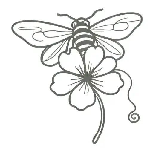 bee and clover leaf tattoo design idea