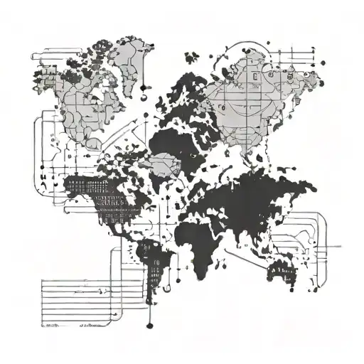 A detailed world map tattoo with keyboard keys scattered throughout tattoo design idea