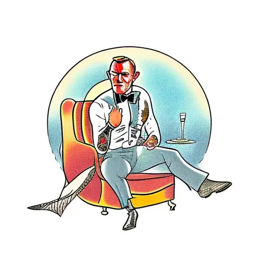 James bond feeling very hot, on the beach in a chair tattoo design idea