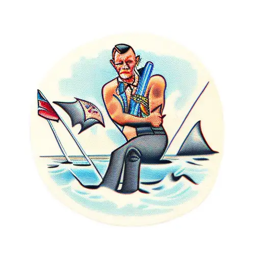 James bond sweating in a beach chair tattoo design idea