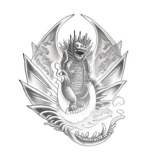 A fierce battle between Godzilla and Mothra tattoo design idea