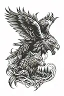 wolf and eagle combination black tattoo design idea