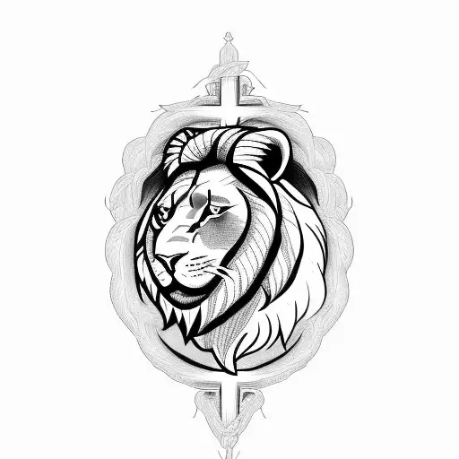 christian cross with lion and dove  tattoo design idea