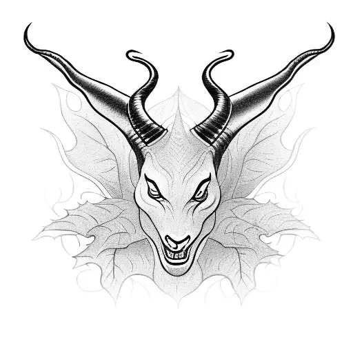 A blackwork tattoo of Maleficent's iconic horns entwined with ivy and foliage tattoo design idea