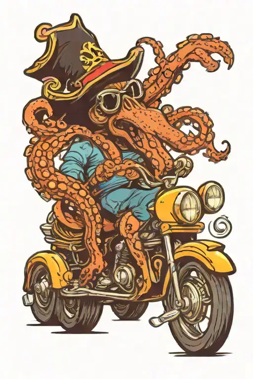 octopus driving a hotrod wearing a pirate hat tattoo design idea