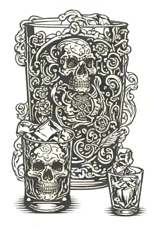 bourbon glass with ice tattoo design idea