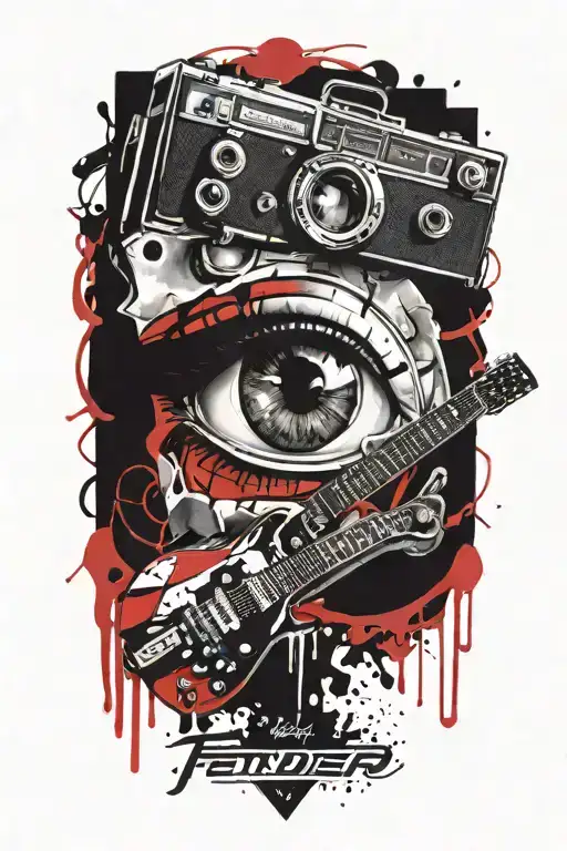 eye with a fender guitar  tattoo design idea