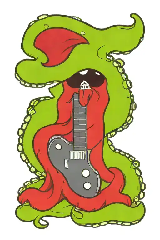 octopus driving a hotrod wearing a pirate hat and playing guitar tattoo design idea