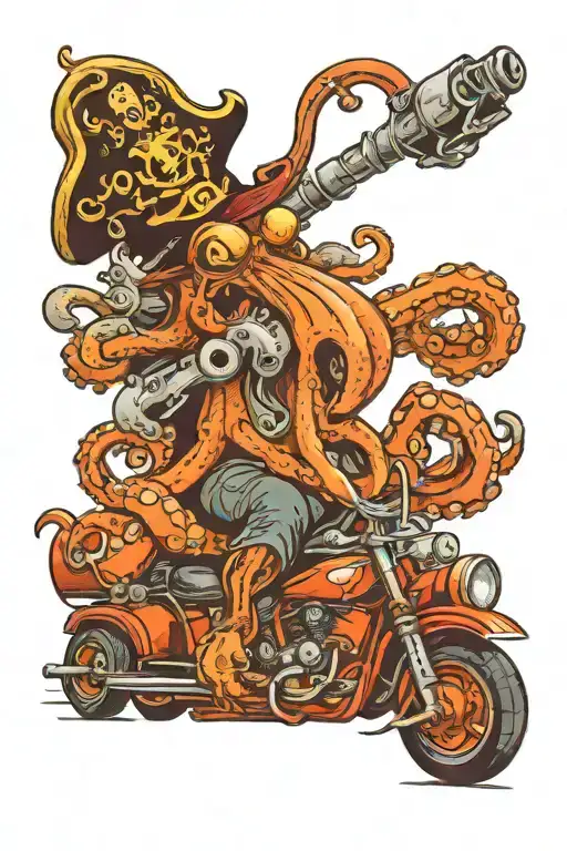 octopus driving a hotrod wearing a pirate hat tattoo design idea