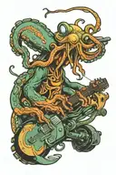 octopus playing guitar driving a hot rod car tattoo design idea