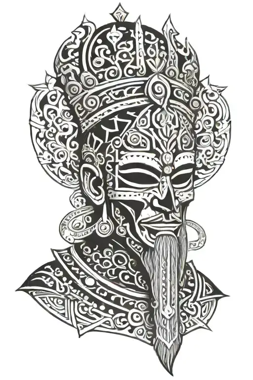 demond god with crown no face with inca elements incorporated tattoo design idea