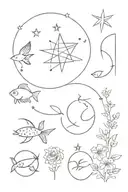 astrological signs capricorn, Cancer, fish, star, flower, family plant tattoo design idea