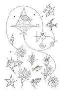 astrological signs capricorn, Cancer, fish, star, flower, family plant tattoo design idea