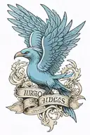 Articuno flying out of a Pokemon Card labelled 'Hugo's Articuno' tattoo design idea