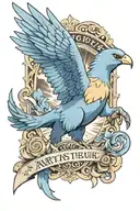 Articuno flying out of a Pokemon Card labelled 'Hugo's Articuno' tattoo design idea