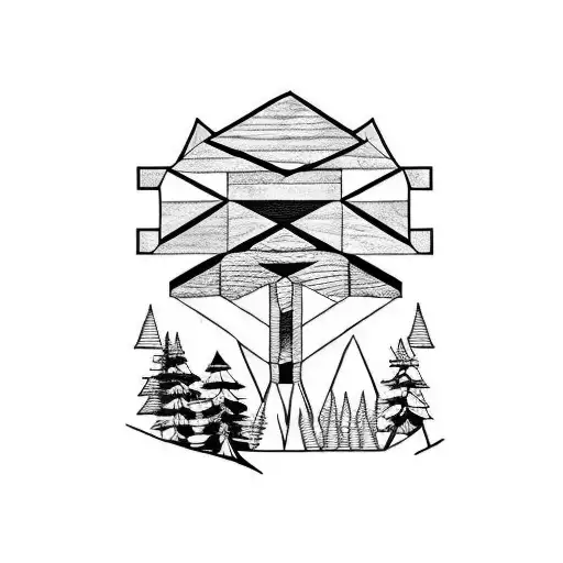 log cabin, woods tattoo design idea